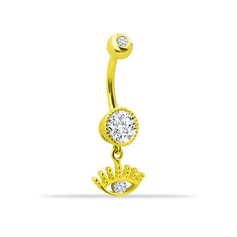 14 Ayar Altın Taşlı Göz Sallantılı Gösterişli Göbek Piercing