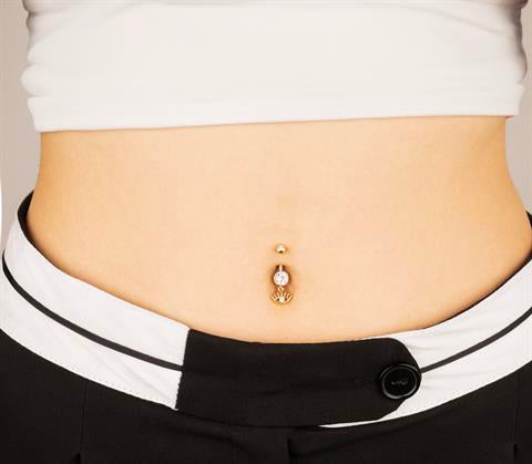 14 Ayar Altın Taşlı Göz Sallantılı Gösterişli Göbek Piercing