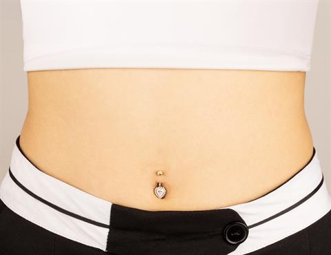 14 Ayar Altın Taşlı Kalp Gösterişli Göbek Piercing