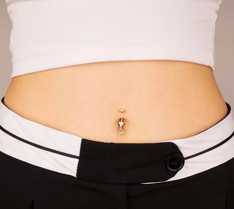 14 Ayar Altın Taşlı Pati Sallantılı Göbek Piercing