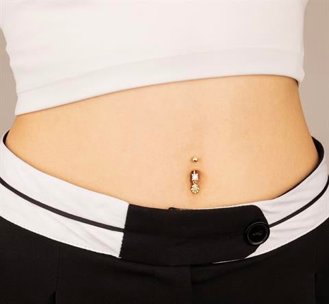 14 Ayar Altın Taşlı Sallantılı Göbek Piercing - 1