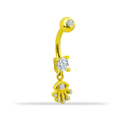 14 Ayar Altın Taşlı Sallantılı Göbek Piercing - 3