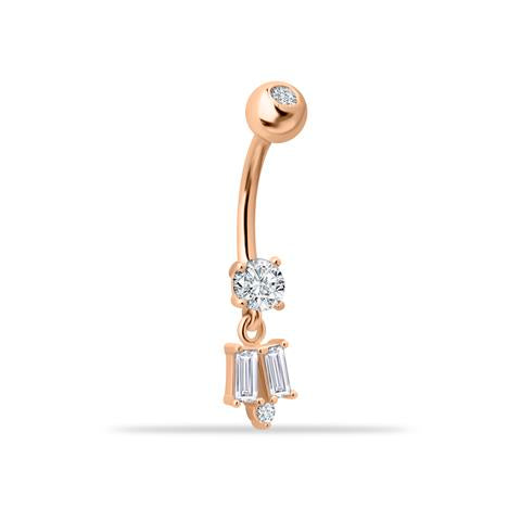 14 Ayar Altın Taşlı Sallantılı Göbek Piercing