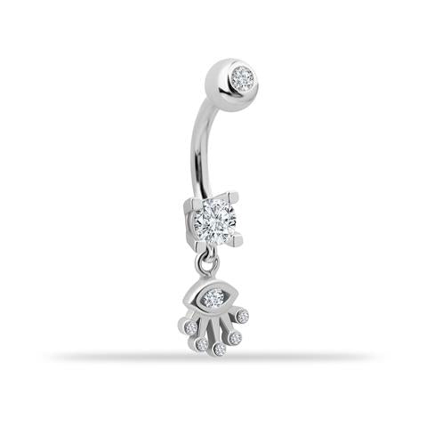 14 Ayar Altın Taşlı Sallantılı Göbek Piercing - 4