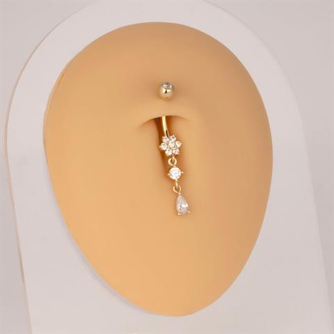 14 Ayar Altın Üçlü Sallantılı Çiçek Göbek Piercing