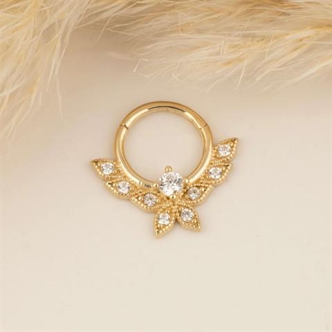 14 Ayar Altın Yaprak Minimal Halka Piercing