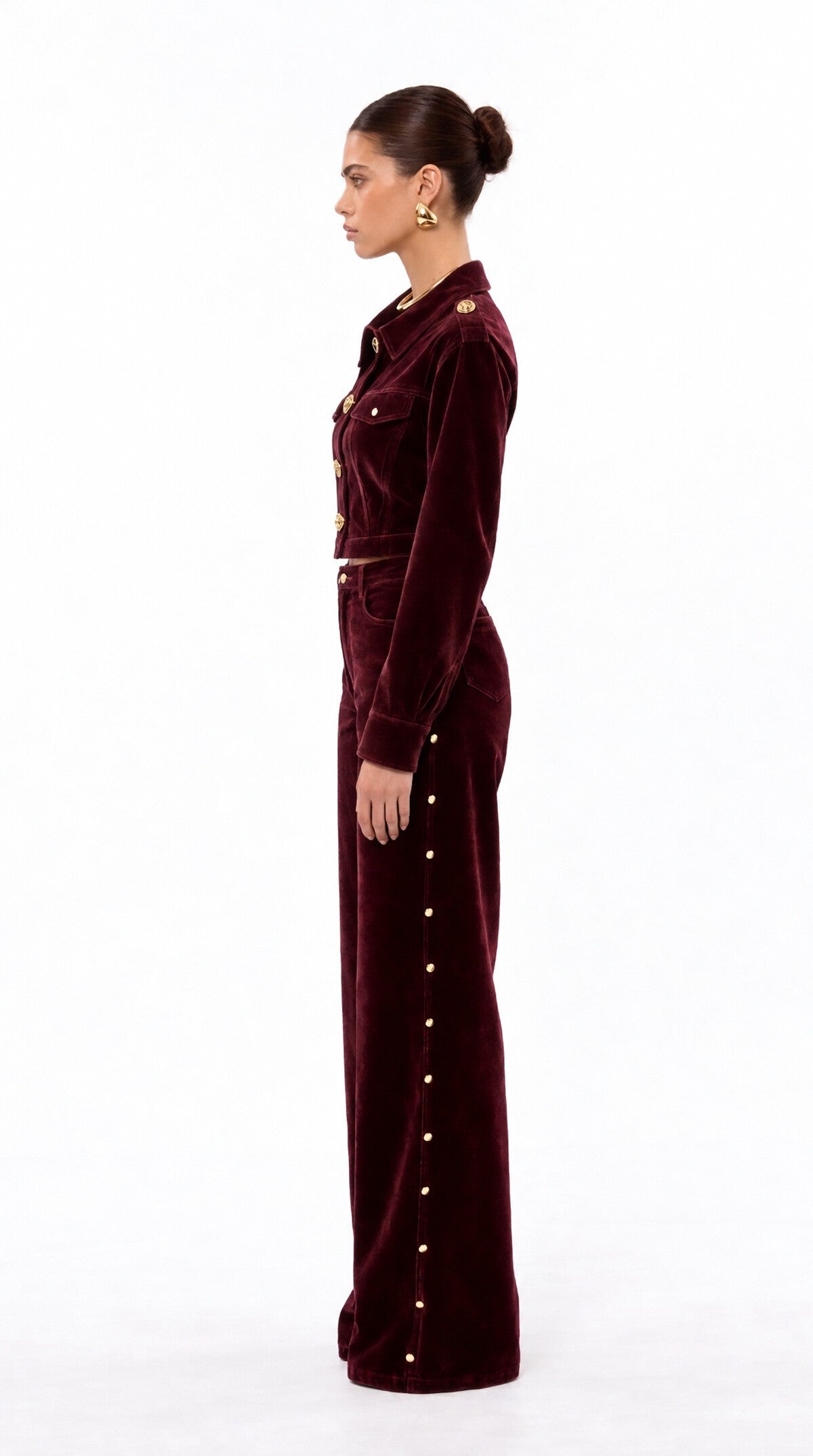 Cropped Velvet Jacket & Barrel-Leg Trousers Set