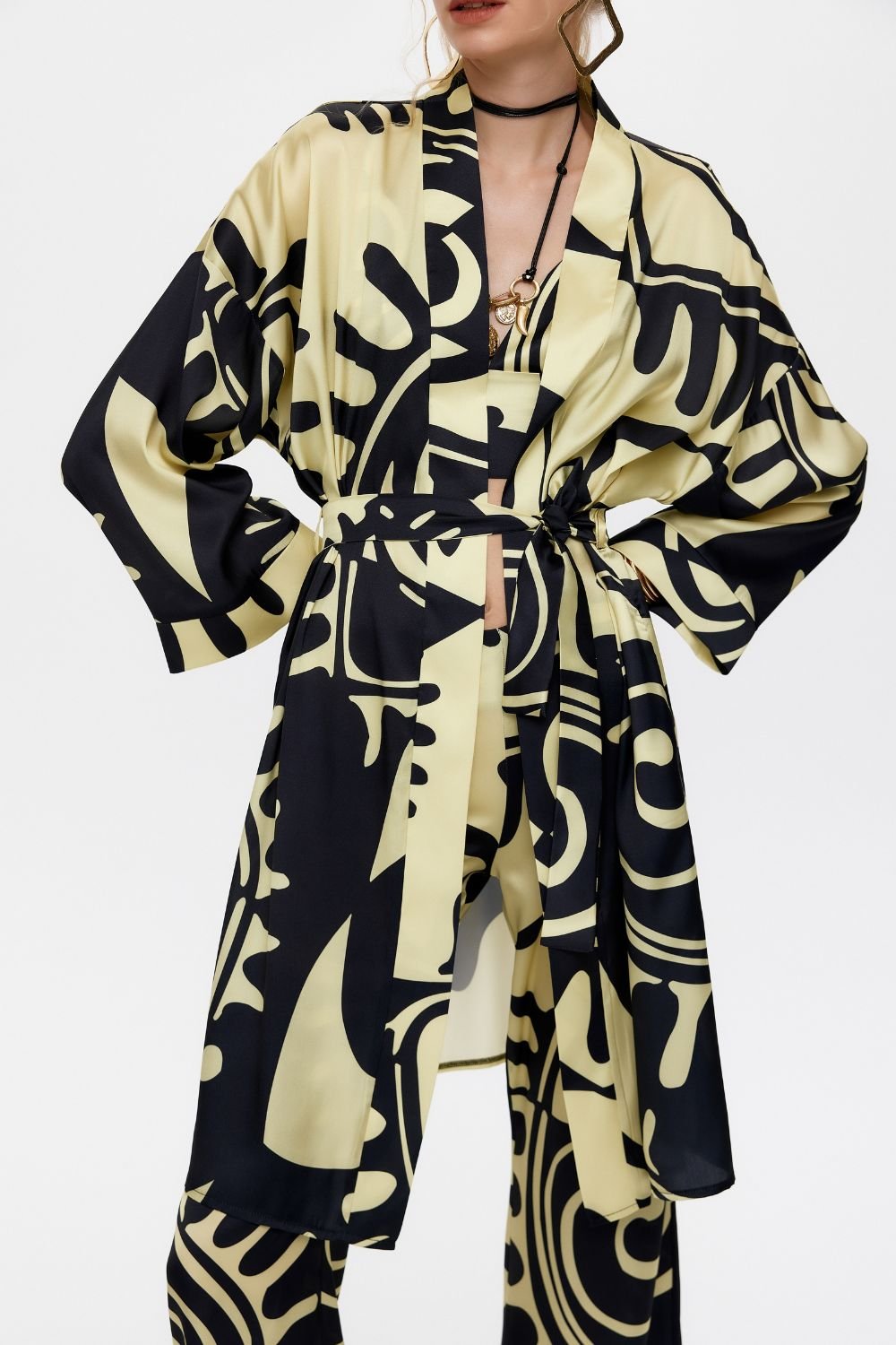 Eliphe-Rax Desenli Saten Kimono Ceket-Ceket-4-milagron.live