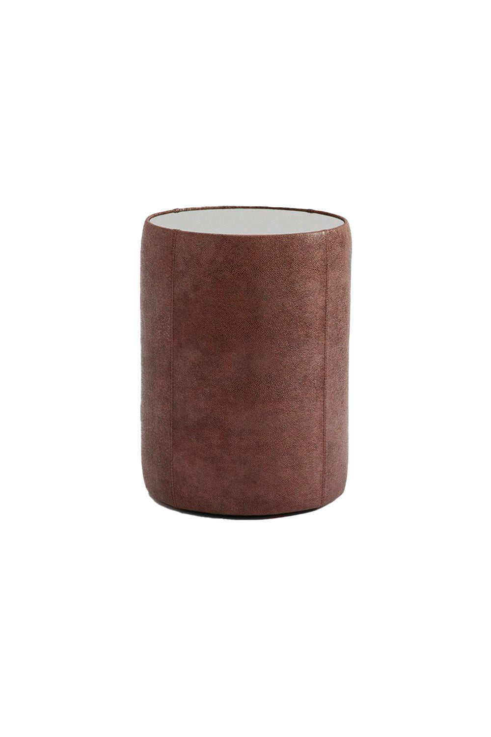 Estetik Decor-Cylinder Sehpa - Hakiki Sığır Derisi Kaplama - Füme Ayna Üst Yüzey - Modern Yan Sehpa-Yan Sehpa-1-milagron.live