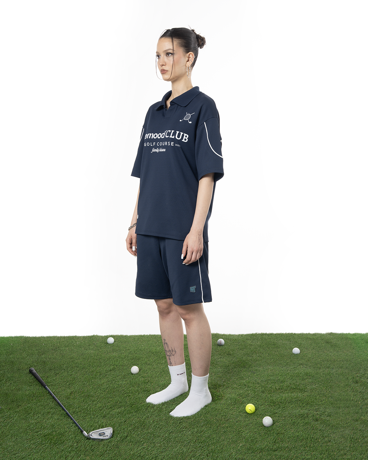 Kadin Oversize Fakemood Jersey Polo Yaka Golf Forma - LaciVert