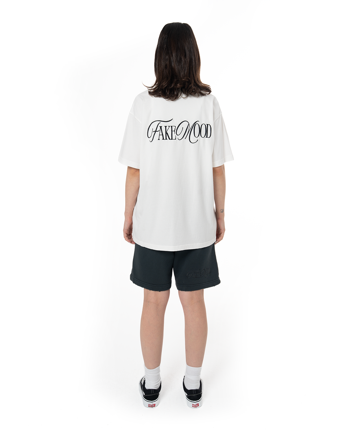 Kadın Oversize Fakemood Nakışlı Tişört - Beyaz - 2
