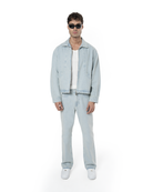 Unisex Fakemood Nakişli Premium Denim Ceket - Mavi