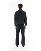 Unisex Fakemood Nakışlı Premium Denim Ceket - Siyah - 1
