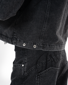 Unisex Fakemood Nakışlı Premium Denim Ceket - Siyah - 5