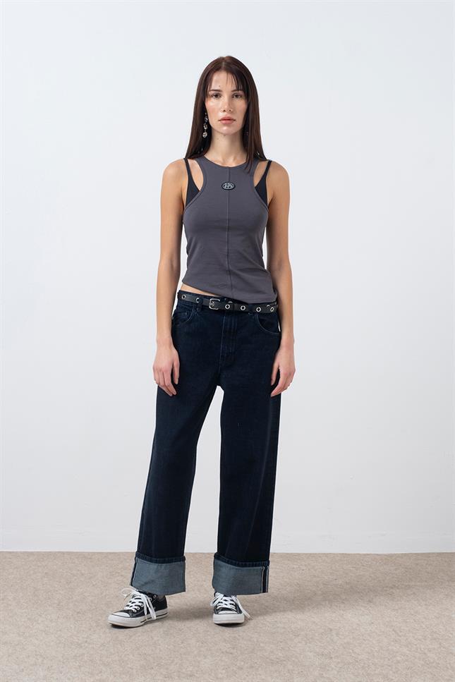 Fifty Pieces-Antrasit Halter Yaka Atlet-Top-4-milagron.live