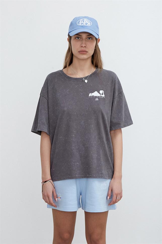 Fifty Pieces-Antrasit Sırt Baskılı Yıkamalı Oversize T-Shirt-T-Shirts-2-milagron.live