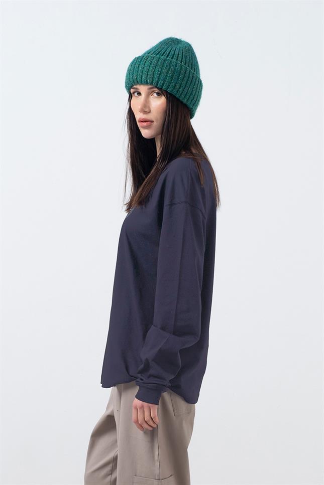 Fifty Pieces-Antrasit Uzun Kollu Oversize T-Shirt-T-Shirts-4-milagron.live