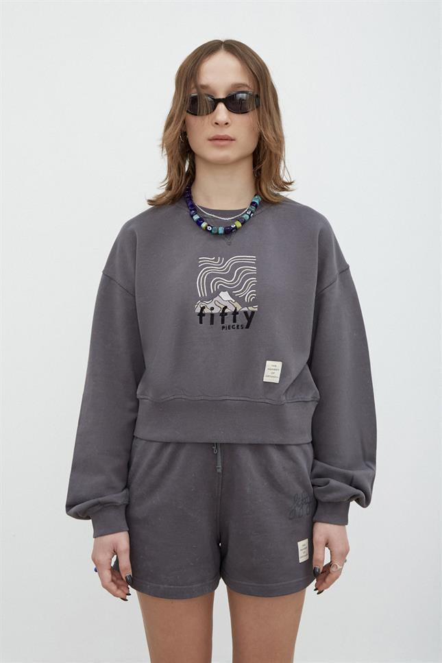 Fifty Pieces-Antrasit Yıkamalı Loose Fit Sweatshirt-Sweatshirts & Hoodies-3-milagron.live