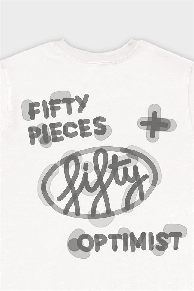 Fifty Pieces-Beyaz Loose Fit Sırt Baskılı T-Shirt-T-Shirts-10-milagron.live