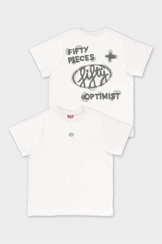 Fifty Pieces-Beyaz Loose Fit Sırt Baskılı T-Shirt-T-Shirts-6-milagron.live