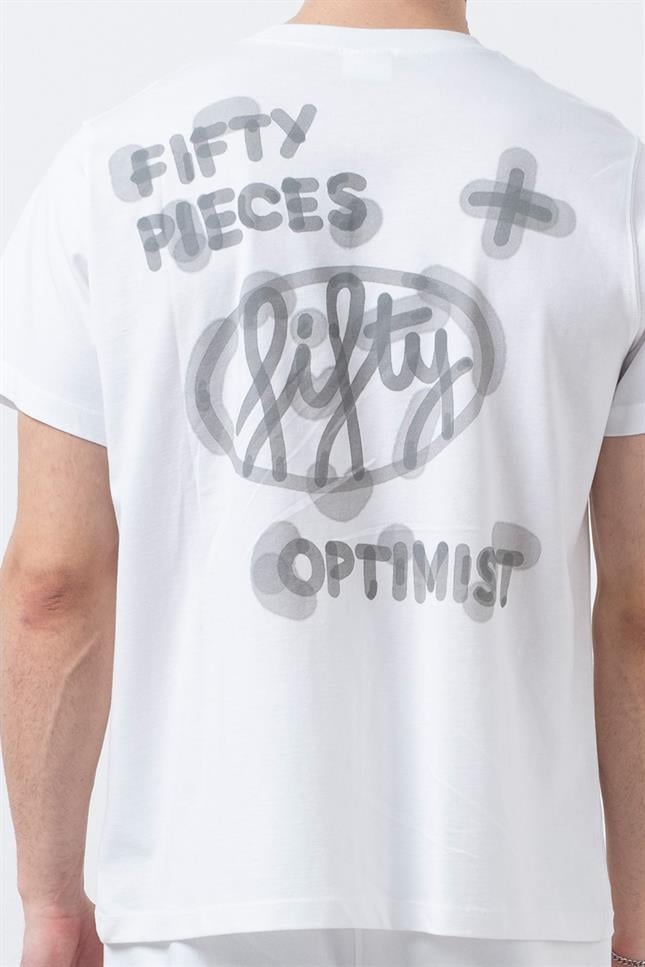 Fifty Pieces-Beyaz Regular Fit Sırt Baskılı T-Shirt-T-Shirts-3-milagron.live