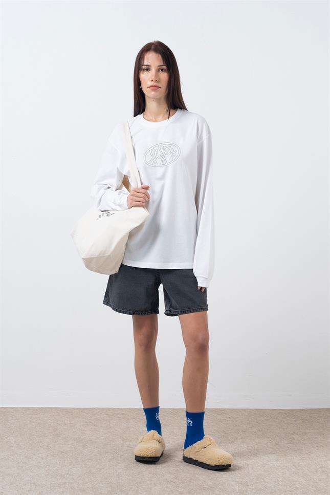 Fifty Pieces-Beyaz Uzun Kollu Oversize T-Shirt-T-Shirts-3-milagron.live