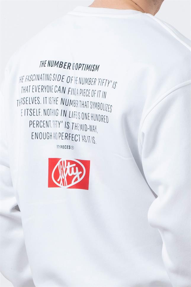 Erkek Beyaz Düşük Omuzlu Sırt Baskılı Sweatshirt