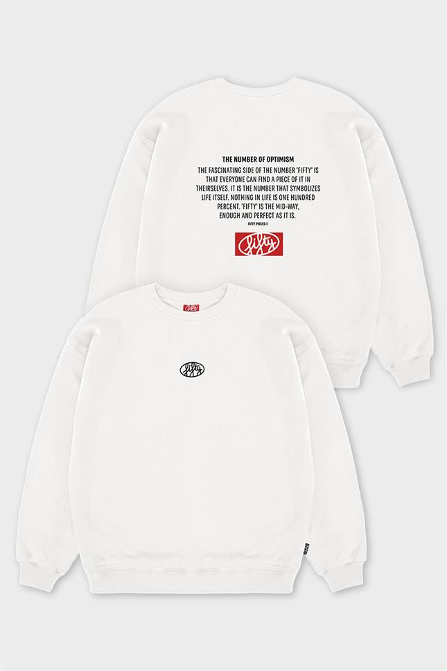 Erkek Beyaz Düşük Omuzlu Sırt Baskılı Sweatshirt