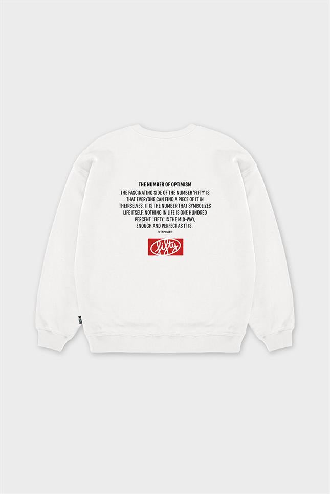 Erkek Beyaz Düşük Omuzlu Sırt Baskılı Sweatshirt