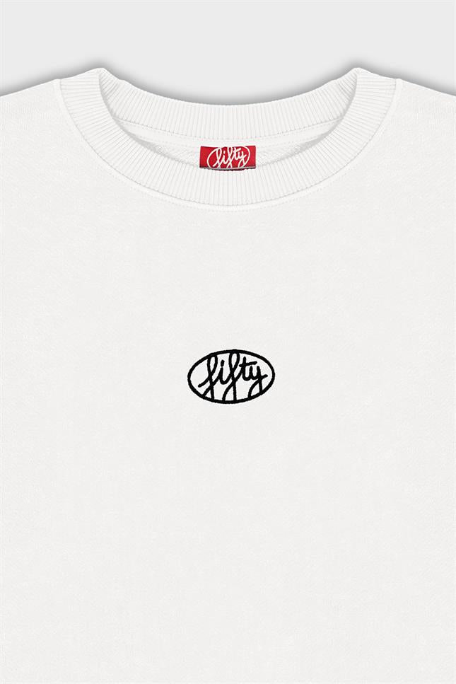 Erkek Beyaz Düşük Omuzlu Sırt Baskılı Sweatshirt
