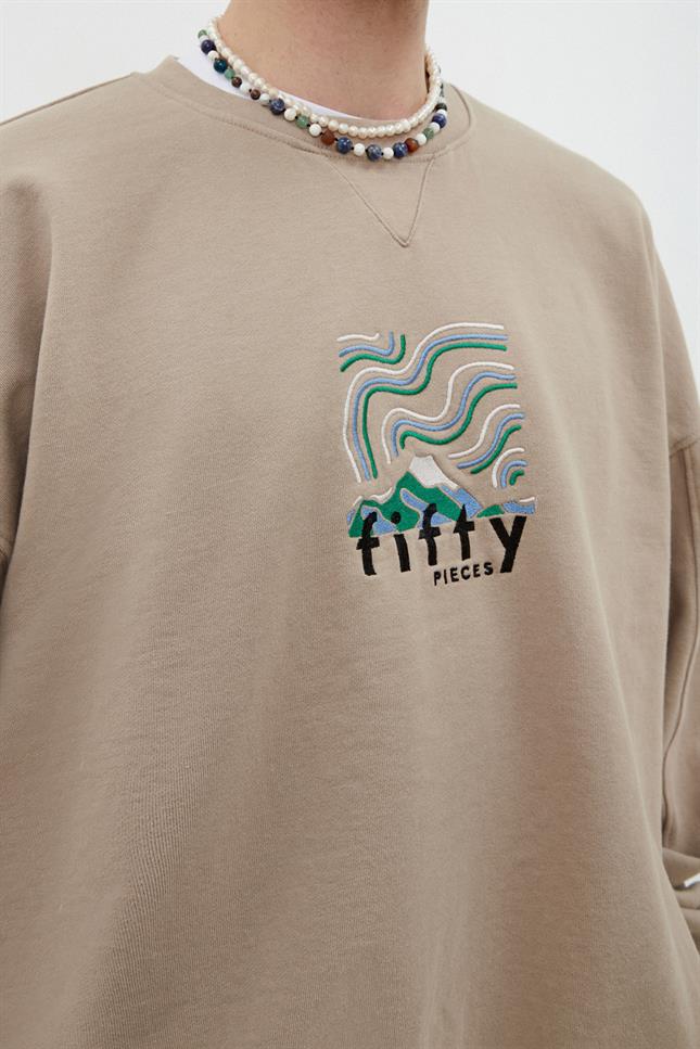 Erkek Boz Oversize Yıkamalı Sweatshirt