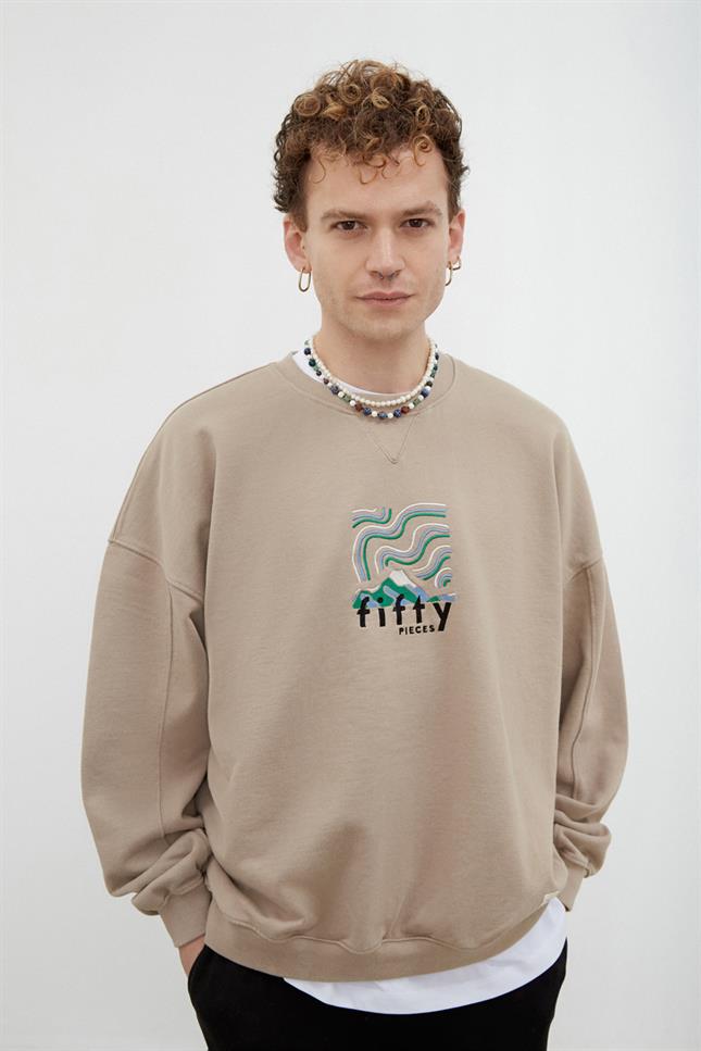 Erkek Boz Oversize Yıkamalı Sweatshirt