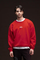 Erkek Kırmızı Düşük Omuzlu Sırt Baskılı Sweatshirt