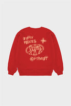 Erkek Kırmızı Düşük Omuzlu Sırt Baskılı Sweatshirt