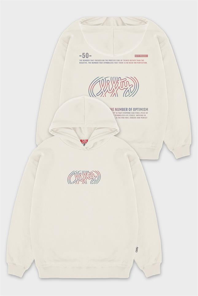 Erkek Kum Düşük Omuzlu Sırt Baskılı Hoodie
