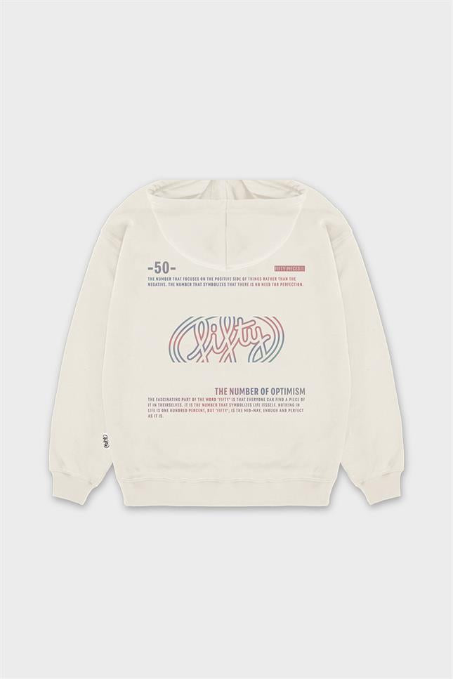 Erkek Kum Düşük Omuzlu Sırt Baskılı Hoodie