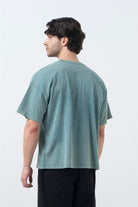 Erkek Yeşil Düşük Omuzlu Asit Yıkamalı T-Shirt
