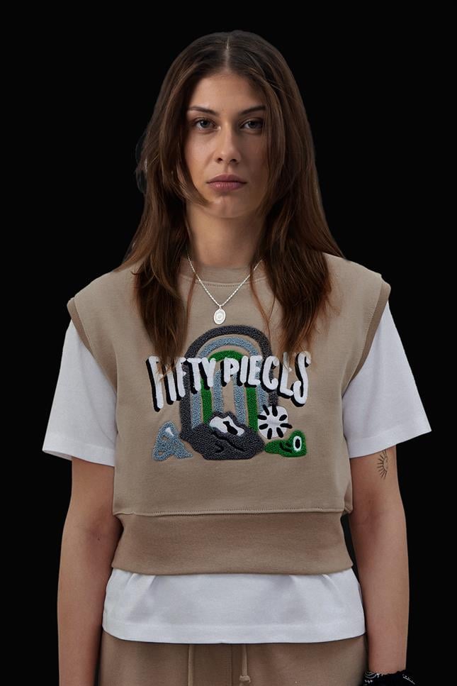 Fifty Pieces-Kadın Boz Oversize Crop Süveter-Sweatshirt-2-milagron.live