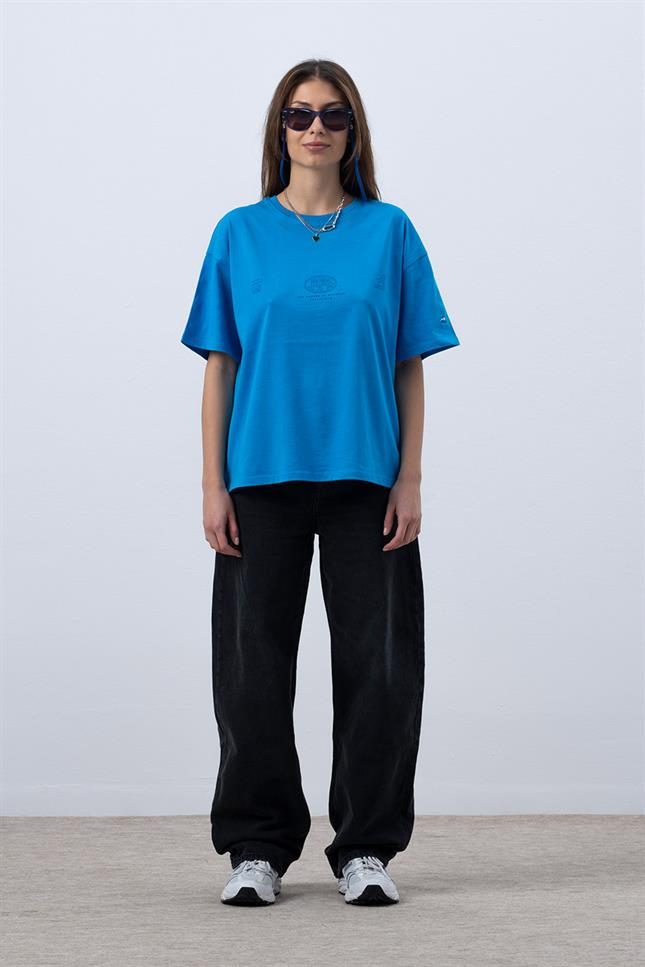Kadın Canlı Mavi Core Oversize T-Shirt