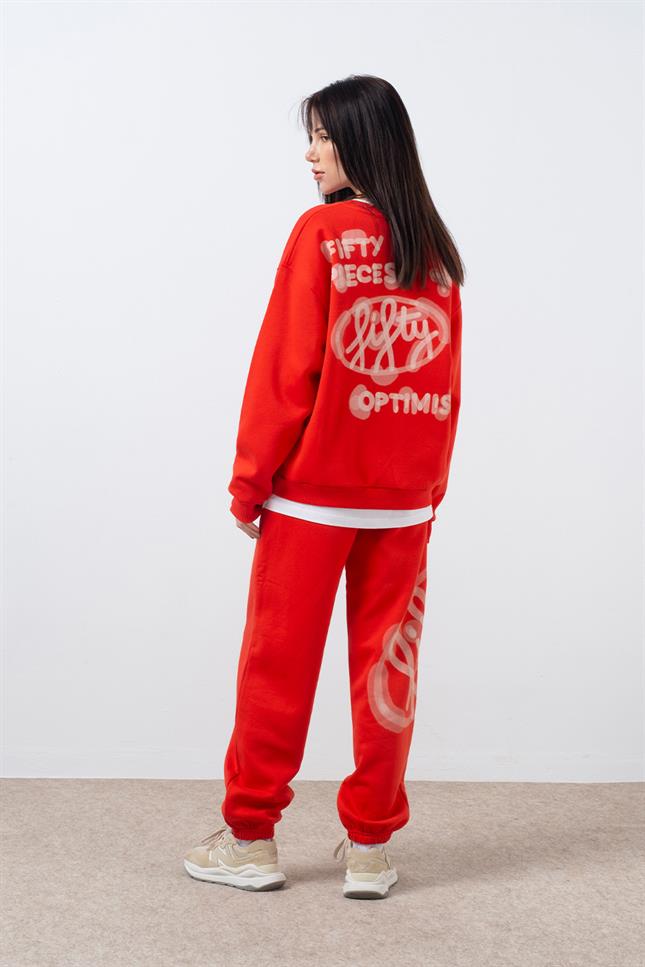 Kadın Kırmızı Loose Fit Jogger Pantolon