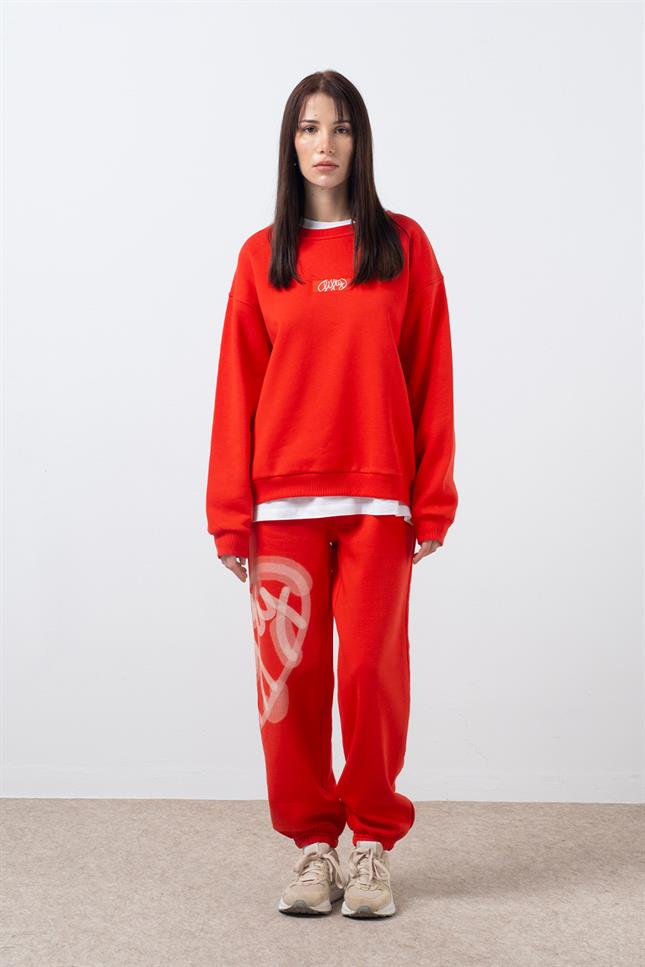 Kadın Kırmızı Loose Fit Jogger Pantolon