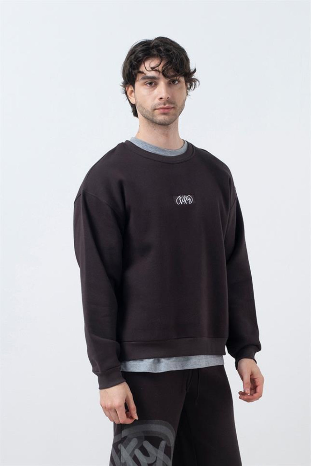 Fifty Pieces-Kahverengi Düşük Omuzlu Sırt Baskılı Sweatshirt-Sweatshirts & Hoodies-1-milagron.live
