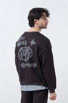 Fifty Pieces-Kahverengi Düşük Omuzlu Sırt Baskılı Sweatshirt-Sweatshirts & Hoodies-2-milagron.live