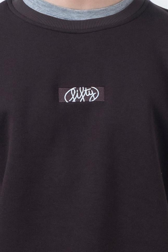 Fifty Pieces-Kahverengi Düşük Omuzlu Sırt Baskılı Sweatshirt-Sweatshirts & Hoodies-5-milagron.live