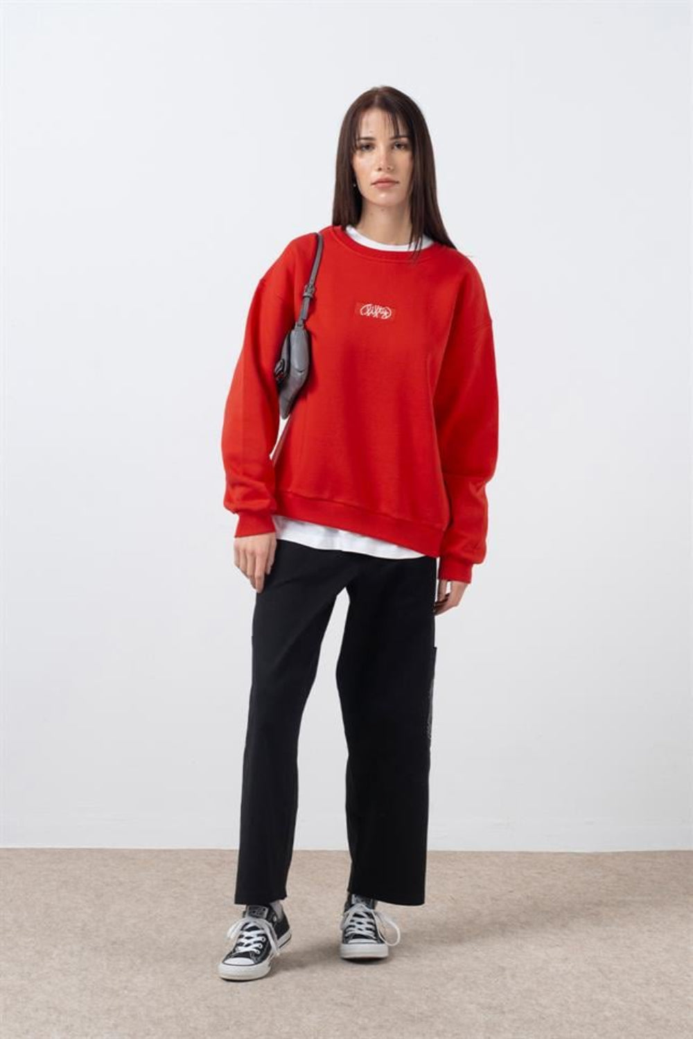 Fifty Pieces-Kırmızı Oversize Sırt Baskılı Sweatshirt-Sweatshirts & Hoodies-1-milagron.live