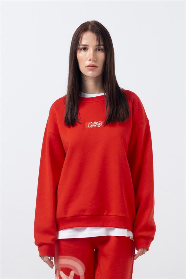 Fifty Pieces-Kırmızı Oversize Sırt Baskılı Sweatshirt-Sweatshirts & Hoodies-2-milagron.live
