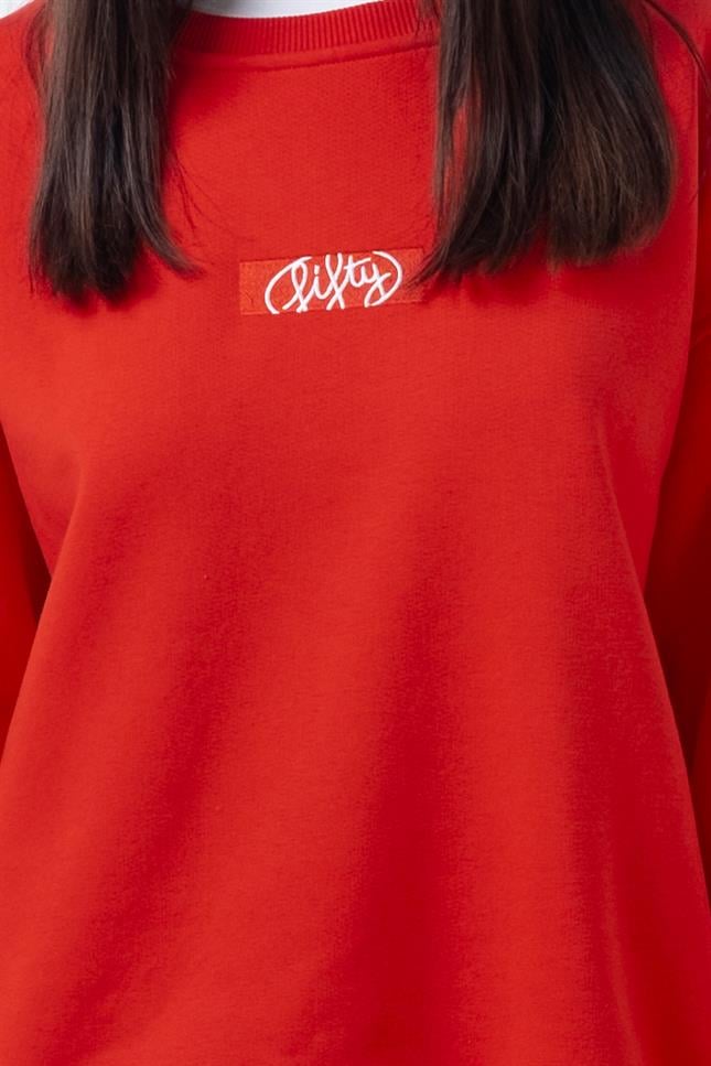 Fifty Pieces-Kırmızı Oversize Sırt Baskılı Sweatshirt-Sweatshirts & Hoodies-3-milagron.live