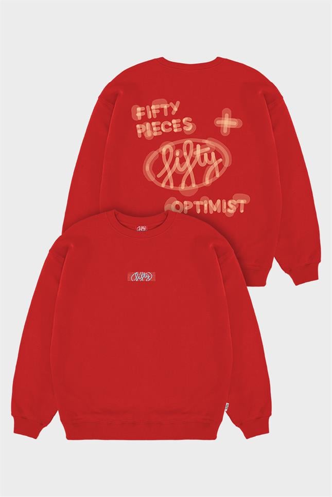 Fifty Pieces-Kırmızı Oversize Sırt Baskılı Sweatshirt-Sweatshirts & Hoodies-6-milagron.live