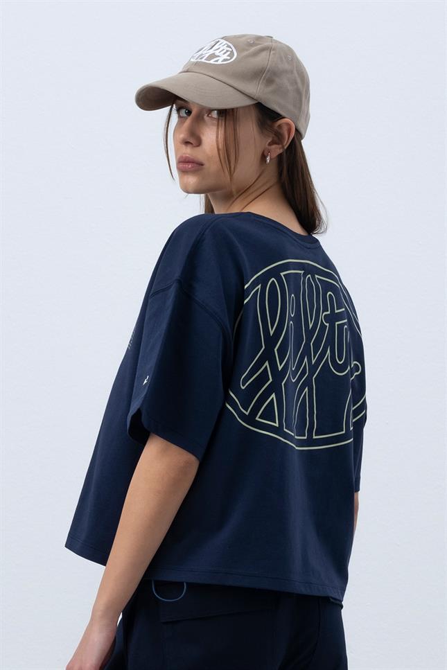 Fifty Pieces-Lacivert Core Oversize Mid Length T-Shirt-T-Shirts-2-milagron.live