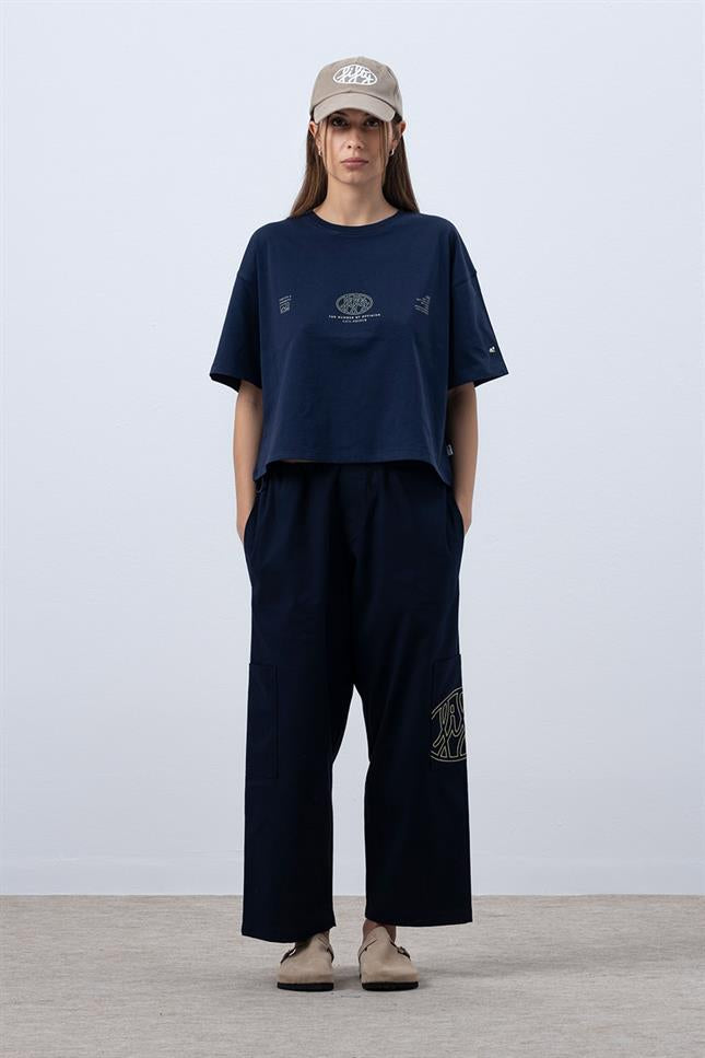 Fifty Pieces-Lacivert Core Oversize Mid Length T-Shirt-T-Shirts-6-milagron.live